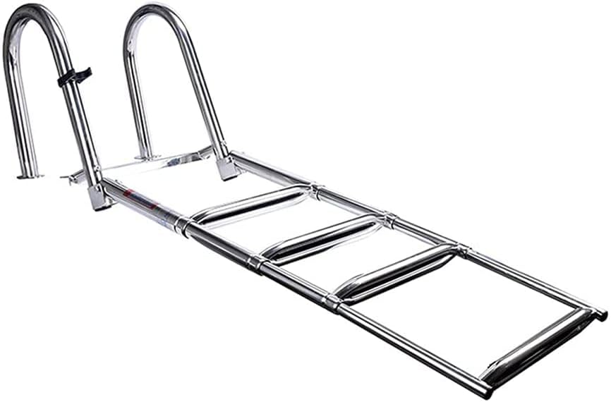 Stainless Steel Telescoping Boat Ladder Drop Down Swim Deck with Retaining Strap Folding 4 Step for Marine Yacht/Swimming Pool