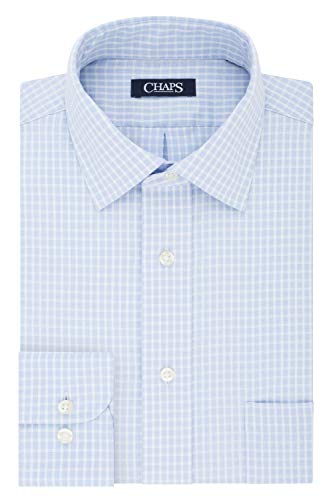 Chaps Men's Dress Shirt Regular Fit Stretch Collar Stripe, Blue Ice, 15