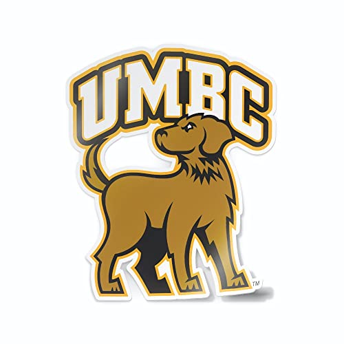 Image of University of Maryland Baltimore County Arched UMBC Over Full Golden Retriever Dog Logo Weatherproof Vinyl Sticker Car Decal from Nudge Printing