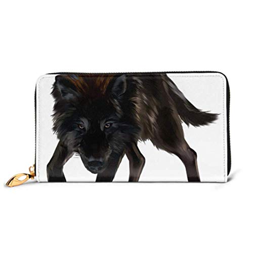 Preisvergleich Produktbild JHGFG Mode Handtasche Reißverschluss Brieftasche Aggressive Black Wolf Gemälde Telefon Kupplung Geldbörse Abendkupplung Blockieren Leder Brieftasche Multi Card Organizer