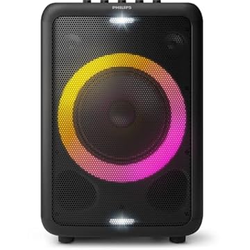 Party Speaker Philips bluetooth com luzes de led, bluetooth, usb, auxiliar, entradas para microfone e guitarra e energia para 14h TAX3208/78
