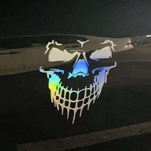 Image of Holographic Laser Skull Graphic Car Hood Sticker Self-Adhesive Vinyl Graphics Decals Scratch Hidden Car Sticker 19.68'' x 21.65'', Colorful