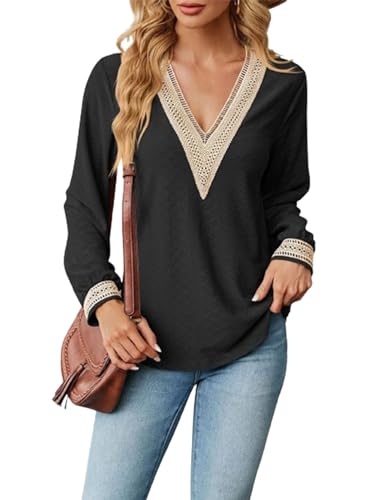 Sofia's Choice Top de manga larga de encaje con cuello en V para mujer, Túnica negra, XXL Sofia's Choice Top de manga larga de encaje con cuello en V para mujer, Túnica negra, XXL