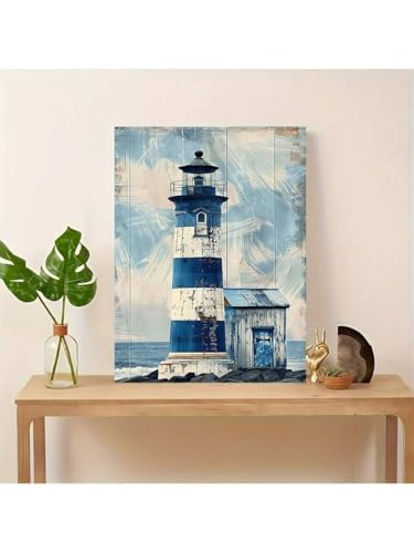 Phare bleu marine vintage sur toile pour une déco de chambre de plage - 4