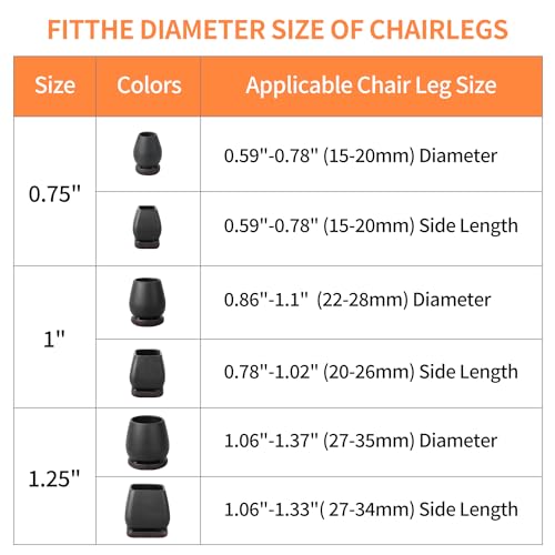 RCHYFEED Chair Leg Floor Protectors, 24Pcs Black Silicone Chair Leg Floor Protectors, 0.75-1.25 inch Chair Leg Caps - Image 2
