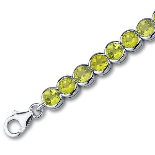 Peora Peridot Tennis Bracelet For Women 925 Sterling Silver, Natural Gemstone, 18.25 Carats Total, Round Shape, 7 1/4 Inch Length #TOP1