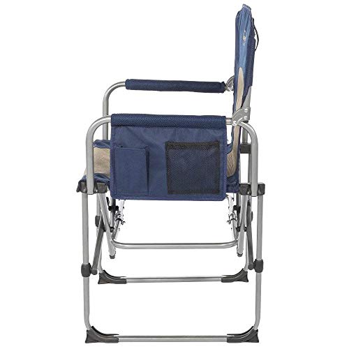 Kamp-Rite Compact Directors Outdoor Supportive Folding Chair For Camping Or Tailgating With Side Table And Cup Holder, Navy (2 Pack) #TOP2