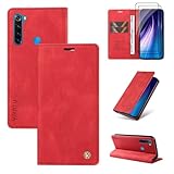 Beajew Funda para Xiaomi Redmi Note 8T, Flip Funda de Piel con Magnético Funda de Cuero PU [Soporte Plegable] [Cierre magnético] - Rojo