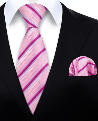 Image of HISDERN Mens Tie Striped Ties and Handkerchief Set Business Formal Woven Pocket Square Wedding College Stripe Necktie
