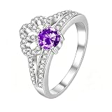 Uloveido Women's Princess Queen Crown Tiara Rings White Gold Plated Round Multi Cubic Zirconia Tiny Clear CZ Promise Ring (Purple, Size 7) Y2735
