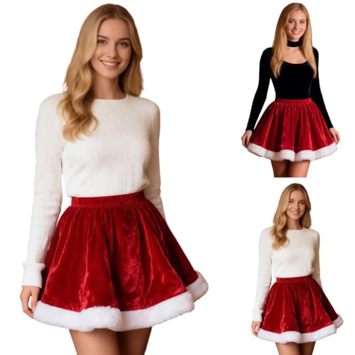 Womens Christmas Velvet Mini Skirt Retro Elastic Waist Pleated Xmas Skirt - image 5