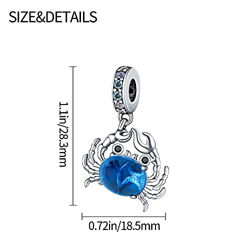 Pandach Crab Charm Bead Fits Charms Bracelets For Woman-925 Sterling Silver Dangle Pendant Bead With Blue Glass,Girl Jewelry Beads Gifts For Women Bracelet&Necklace #TOP5