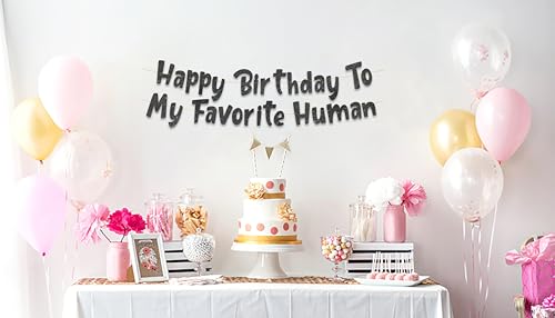 Image of Pre-Strung Happy Birthday To My Favorite Human - Funny Birthday Black Glitter Banner - Funny Birthday Decorations for Men and Women - Party Supplies and Gifts