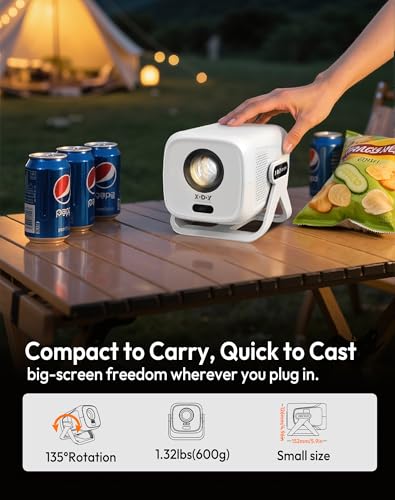 Image of Smart Mini Projector with WiFi6 and Bluetooth, Native 1080P 4K Support, Auto Focus & Keystone, Compatible with Netflix, Voice Control, Portable Home Movie Projector, Xgody Gimbal N5 White
