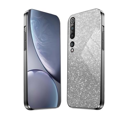 HAOYE Funda para Xiaomi Mi 10 5G, Carcasa Silicona TPU Marco Galvanizado, Protector a Prueba de Golpes Case con Brillante Pegatina. Negro