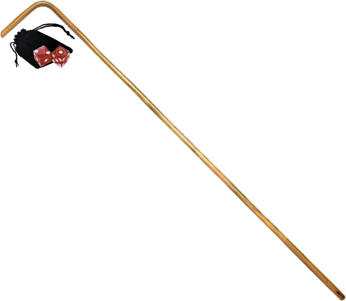 Genuine Las Vegas Off-Strip Casino Dice + Velvet Pouch + Craps Dice Dealer 36" Rattan Stick (Cyber-Deals Bundle)