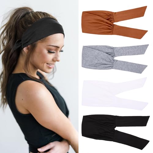 Image of 4-Piece Adjustable Knotted Headbands for Women - Elastic, Fashionable Sports & Workout Headbands