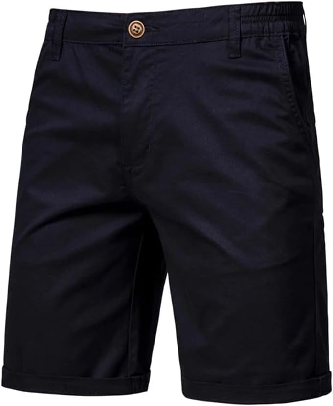 Summer Cotton Shorts Men Solid Color Elastic Waist Short Pants Casual Business Social Men's Shorts
