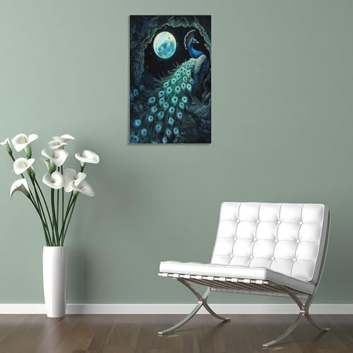 Peintures sur toile paon pour masquer un mur vide avec elegance - 5