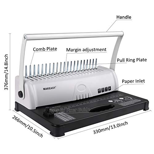 MAKEASY Binding Machine, 21-Hole, 450 Sheet, Paper Punch Binder with Starter Kit 100 PCS 3/8\'\' PVC Comb Bindings, Comb Binding Machine for A4 / A5