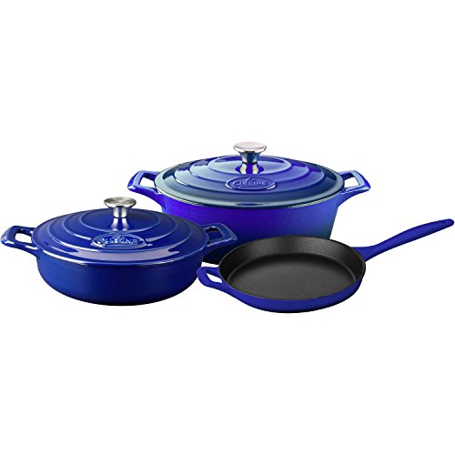 Image of La Cuisine LC 2779 5 Piece Enameled Cast Iron Oval Casserole Cookware Set, High Gloss Sapphire