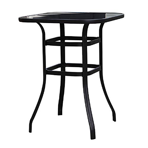 Image of LOKATSE HOME Outdoor Bistro Bar Height Table Metal Frame Square Tempered Furniture Glass Top All Weather for Patio