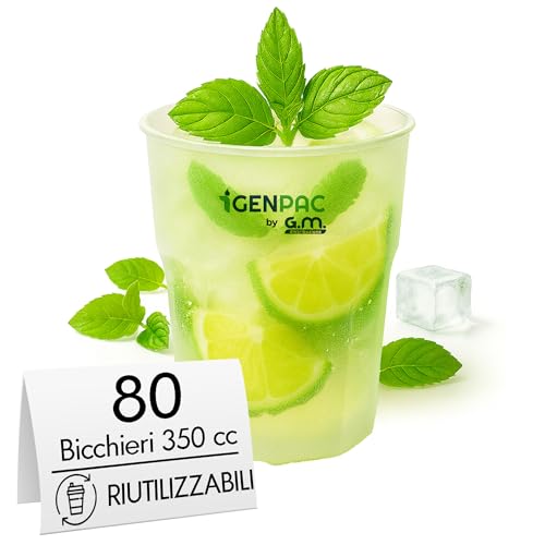 GM 80 Bicchieri Cocktail da 350 ml, Lavabili, Trasparenti Satinati in PP, Infrangibili, Riutilizzabili, per Cocktail, Long Drink, Gin Tonic, Mojito, Aperol Spritz, Feste, Party, Made in Italy