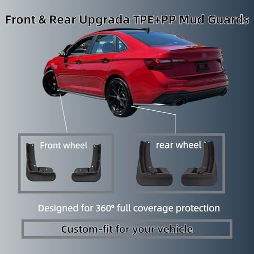 Image of No Drill Mud Flaps Splash Guards Compatible with Volkswagen Jetta 2019-2024,OEM Style Textured Black Custom Fit All Weather Exterior Accessories(4PCS)