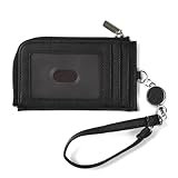 [QUARE] パスケース カードケース 定期入れ キーケース レディース リール付き 薄型 大容量 マルチケース 小銭入れ suica (ブラック)