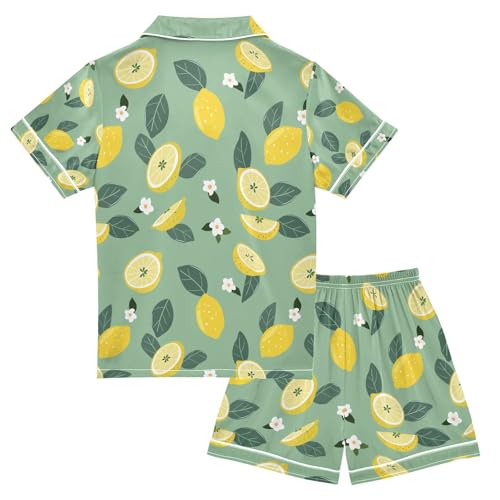 senya Lime Lemon Satin Summer Pajama Sets Silk Short Sleeve Button Down Sleepwear2