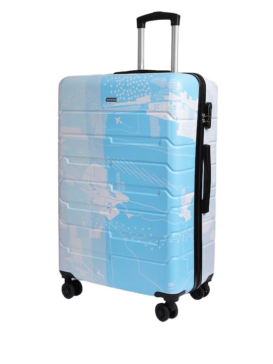 Image of TEAKWOOD LEATHERS Twin Printed 360 Degree Rotation Hard Cabin Trolley Bag, Zip Closure, Combination Key Lock (Blue, Large)