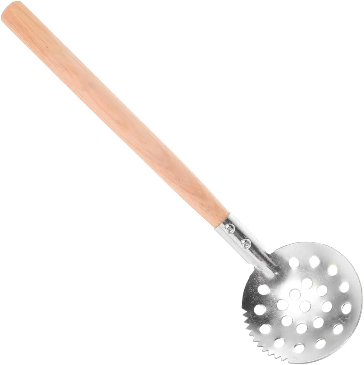 Yardwe Ice Fishing Scoop with Serrated Metal Edge and Long Wooden Handle 13.4 Inch Lightweight Skimmer for Outdoor Winter Fishing and Slush Removal