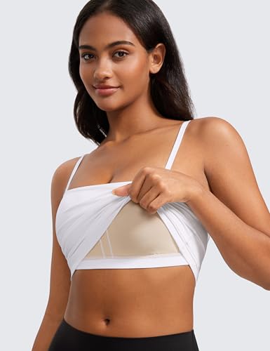 Image of CRZ YOGA Butterluxe Cami Crop Tank Tops | Light Support, Removable Pads, Yoga, Extremely Soft, Square Neck, Spaghetti Straps, Longline Sports Bras for Women
