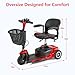 3 Wheel Mobility Scooters for Adults Seniors, Electric Powered Mobile Wheelchair, Folding Collapsible Compact for Travel, Seniors, Adults, Long Range Battery with Charger Basket Included (Red)
