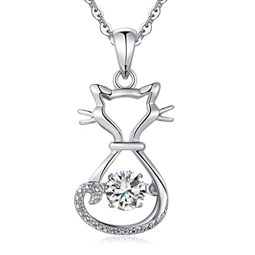 Cat Necklace Womens Cat Necklace Unique Dancing Diamond Necklace Sterling Silver Dancing Cat Necklace Cat Pendant Necklace for Women Naughty Cute Kitty Cat Necklace Lucky Cat Necklace Silver