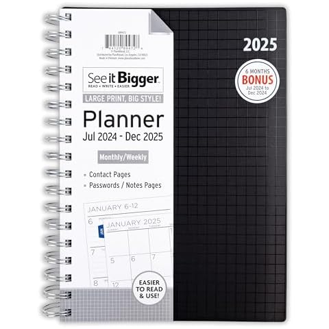 PlanAhead 2025 Planner - 9"x7" Weekly & Monthly 18 Month Academic Planner with Tabs, Large Print, Hardcover - Spiral Calendar Agenda for School & Work - No Color Selection Available, Chosen Randomly Cover