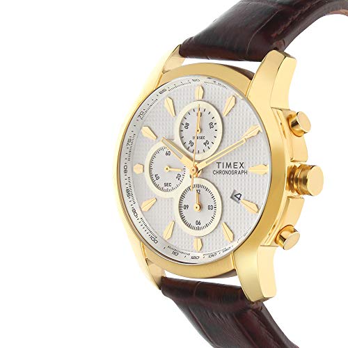 Image of TIMEX Gold Chronograph Leather Strap Watch for Men's