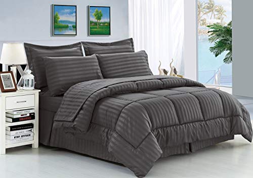 Axia Linen & things Hotel Luxurious & Soft 3 Piece Comforter 300 GSM 100% Egyptian Cotton 1200 Thread Count Pattern Stripe (Twin XL Dark Grey,Stripe)