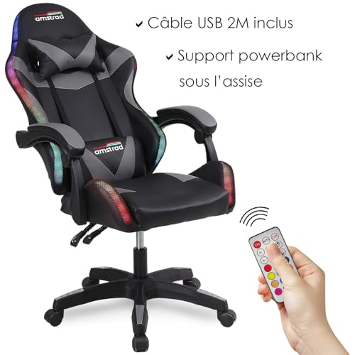 Chaise gaming Amstrad AMS-900 pour setup de streaming noir avec télécommande LED - 6