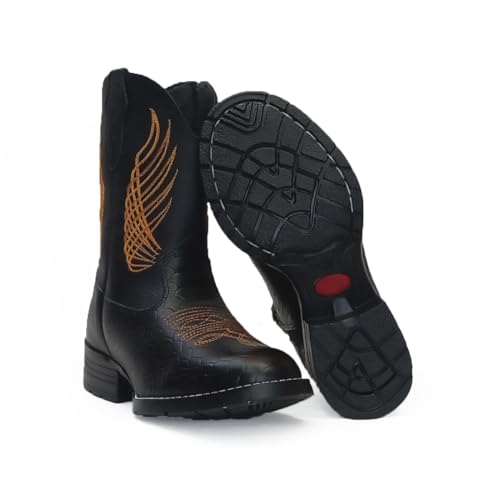 Bota Texana Infantil Unissex em Couro Legítimo Preto Country Rodeio Boiadeira Peão Kapell (33)