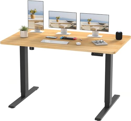 FLEXISPOT Electric Standing Desk Height Adjustable Desk Desktop FSC Certification Sit Stand Desk Stand Up Desk with Memory Smart Pannel (Black Frame+120x60cm Maple Desktop)