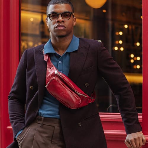 Image of Time Resistance Leather Waist Pack - Belly Bag, Belt Bag, Fanny Pack - Handmade in Italy (Red)