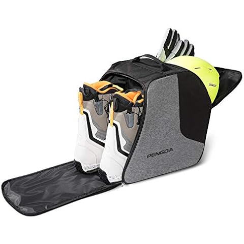 PENGDA Ski Boot Bag -Ski Boots and Snowboard Boots Bag Waterproof Travel Boot Bag for Ski Helmets, Goggles, Gloves, Ski Apparel & Boot Storage(2 Separate Compartments) (Black Grey) Cover