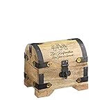 Casa Vivente Kleine Geldschatztruhe mit Gravur zur Konfirmation, Motiv Engel, Helles Holz, Vintage Bauernkasse, Verpackung für Geldgeschenke, Geschenkideen für Konfirmanden