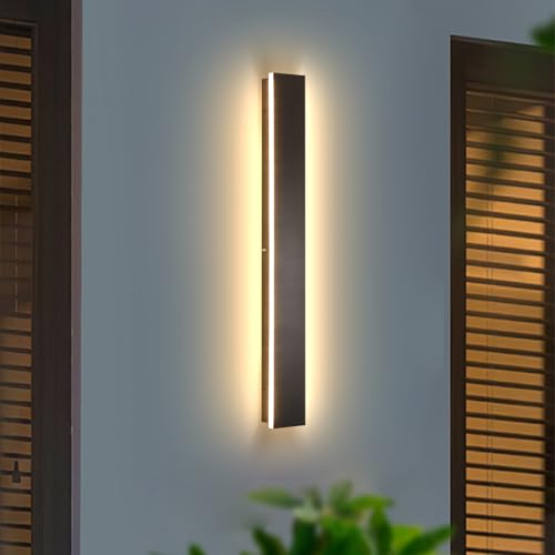 Image of AioTio Modern Outdoor Wall Light for House,23.6inch Black LED Exterior Wall Sconces Lighting Fixtures, Outdoor Porch Light Fixture 3000K Long Linear Wall Light Outside Lighting for Patio,Garage