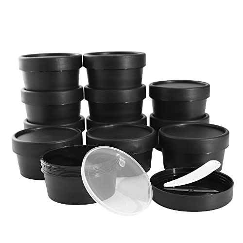 LONGWAY 1.7oz/50ml Empty Slime Containers Plastic Jars with Lids for Beauty Products, DIY Slime Making or Travel Storage MakeUp (12 Pack, Black)