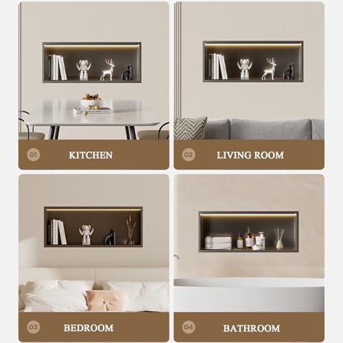 Niche de douche LED encastrée meuble horizontal blanc étagère murale