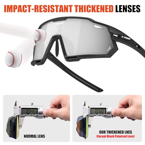 Foto von X-TIGER Fahrradbrille Polarisiert Sonnenbrille mit 5 wechselgläser TR90 Rahmen für Herren Damen Sport Radfahren MTB Radbrille UV400 Skifahren Fahren Angeln Baseball Laufen Sportbrille