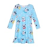 JESKIDS Girls Nightgowns Long Sleeve Pajamas Dress Blue Cute Dog, 6-7 Years