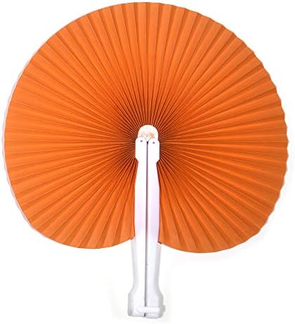 Bestage 20 Pack Folding Handheld Fans Paper Orange Wedding Round Shaped Accordion Fans Assortment with Plastic Handle for Birthday Party Favors Kids Supplies